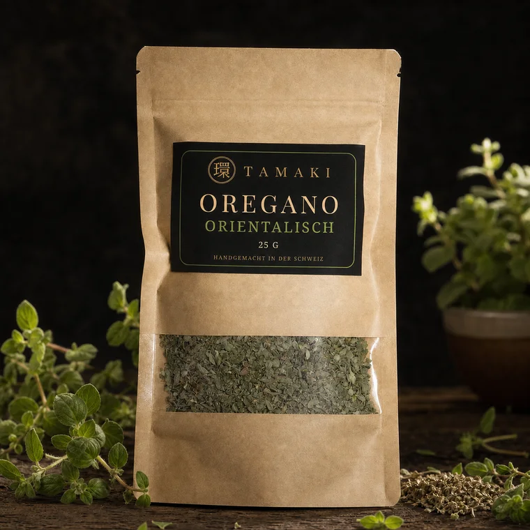 Oregano orientalisch im Kraftpapierbeutel mit frischen Kräutern